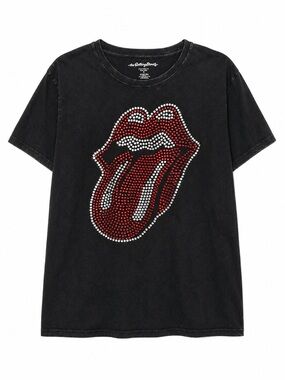 the Rolling Stones Black Tee with Red Studded Tongue Graphic